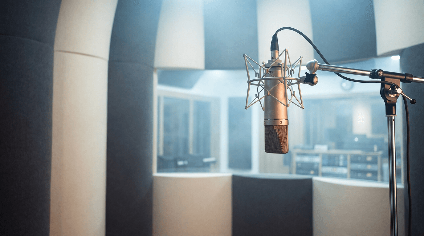 Professional recording booth with microphone and studio equipment at Drama'nem Entertainment